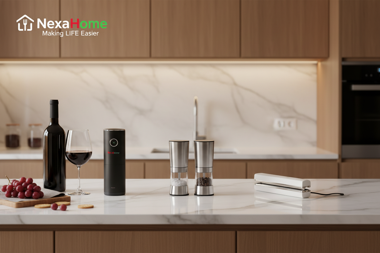 NexaHome Hero Slide - Wine Opener, Salt & Pepper, Bag Sealer